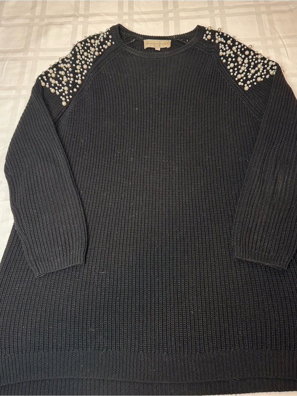 Michelle Mason Pearl Embellished Knit Sweater Black L